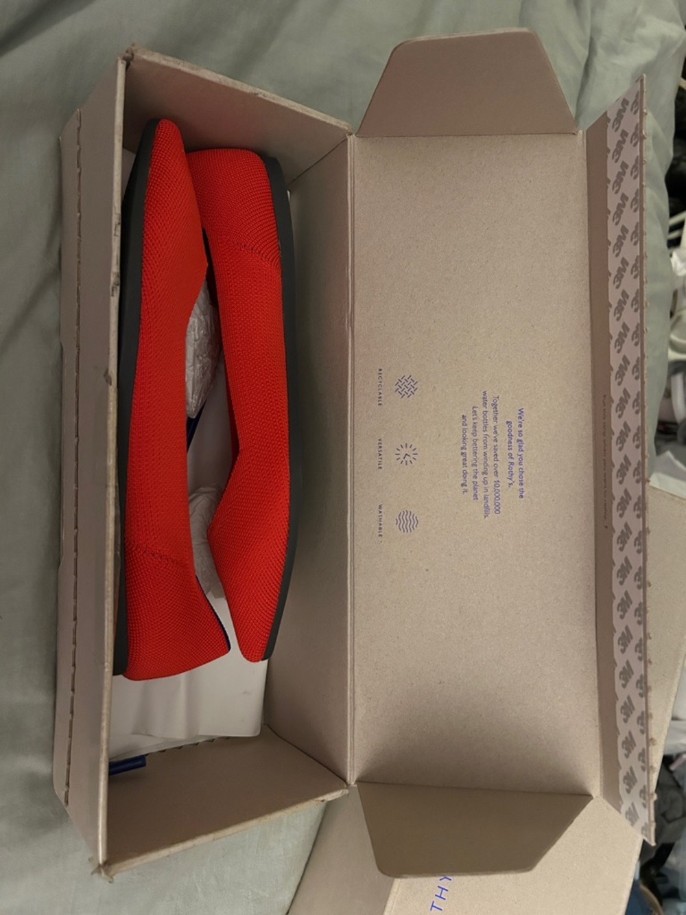NWB Rothy's Red Pointed Knit Ballet Flat with Blue Trim - Picture 5 of 5